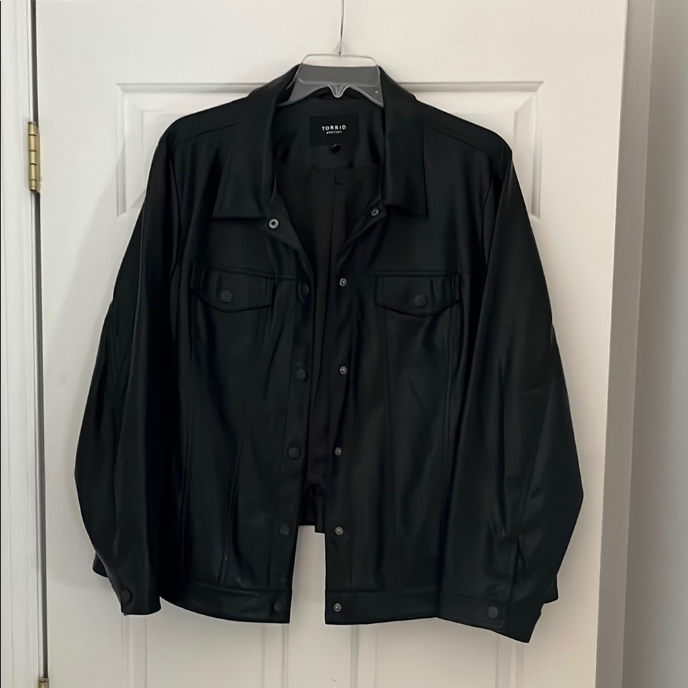 Torrid Faux Leather Black Trucker Jacket Size 4 (26/28)